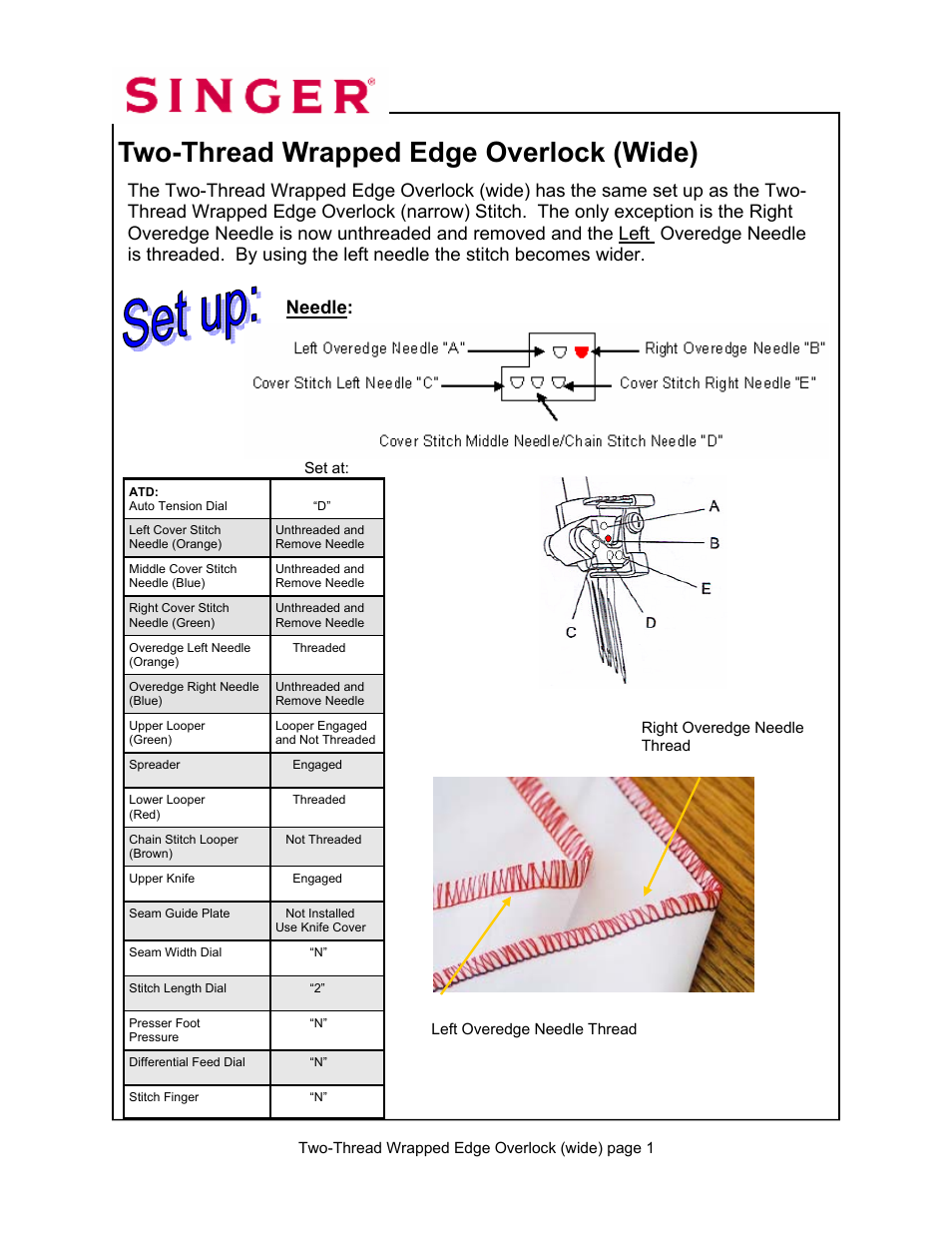 Two-thread wrapped edge overlock (wide), Needle | SINGER 14T967DC-WORKBOOK QUANTUMLOCK User Manual | Page 27 / 230