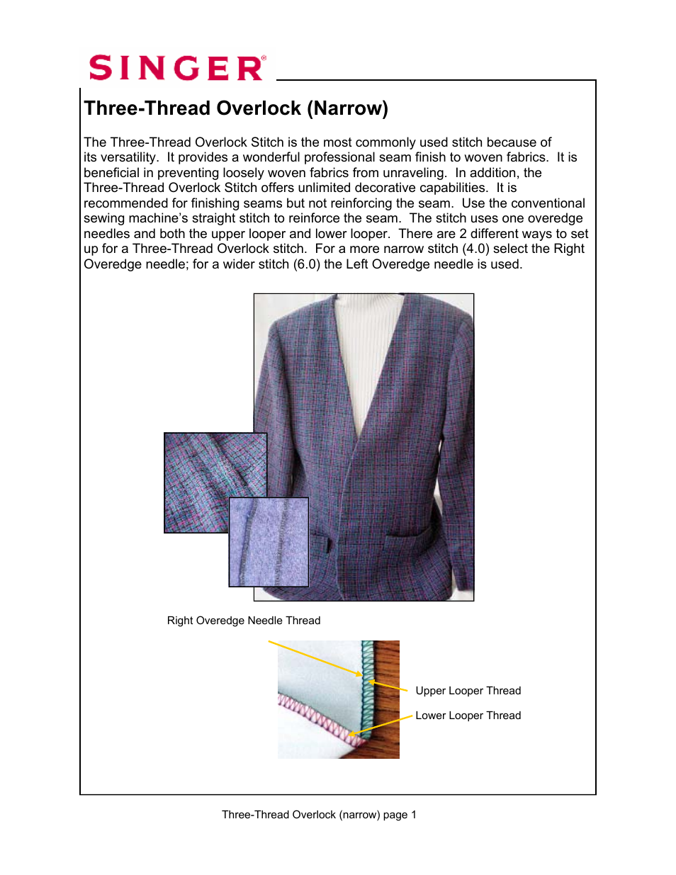 Three-thread overlock (narrow) | SINGER 14T967DC-WORKBOOK QUANTUMLOCK User Manual | Page 48 / 230