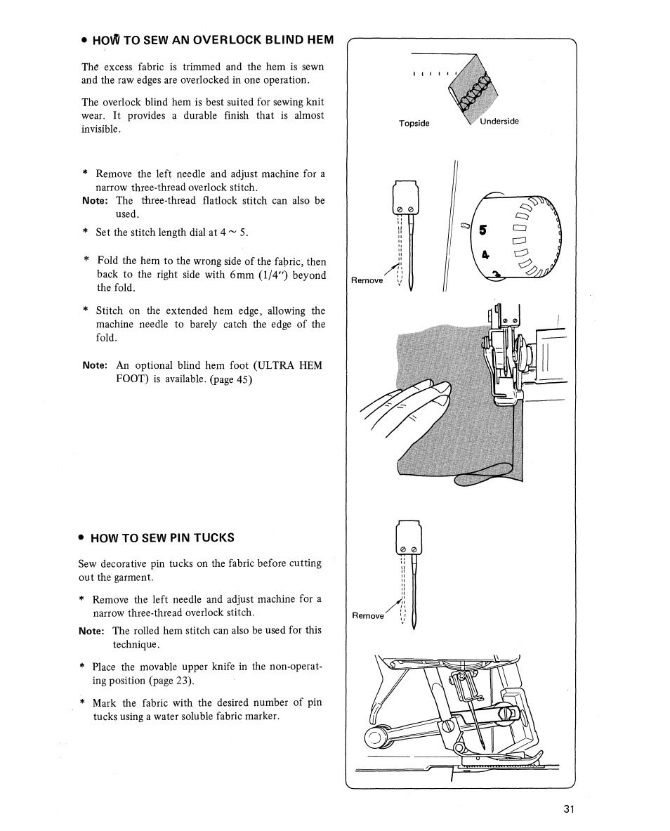 Hovc то sew an overlook blind hem, How to sew pin tucks | SINGER 14U354B User Manual | Page 33 / 48