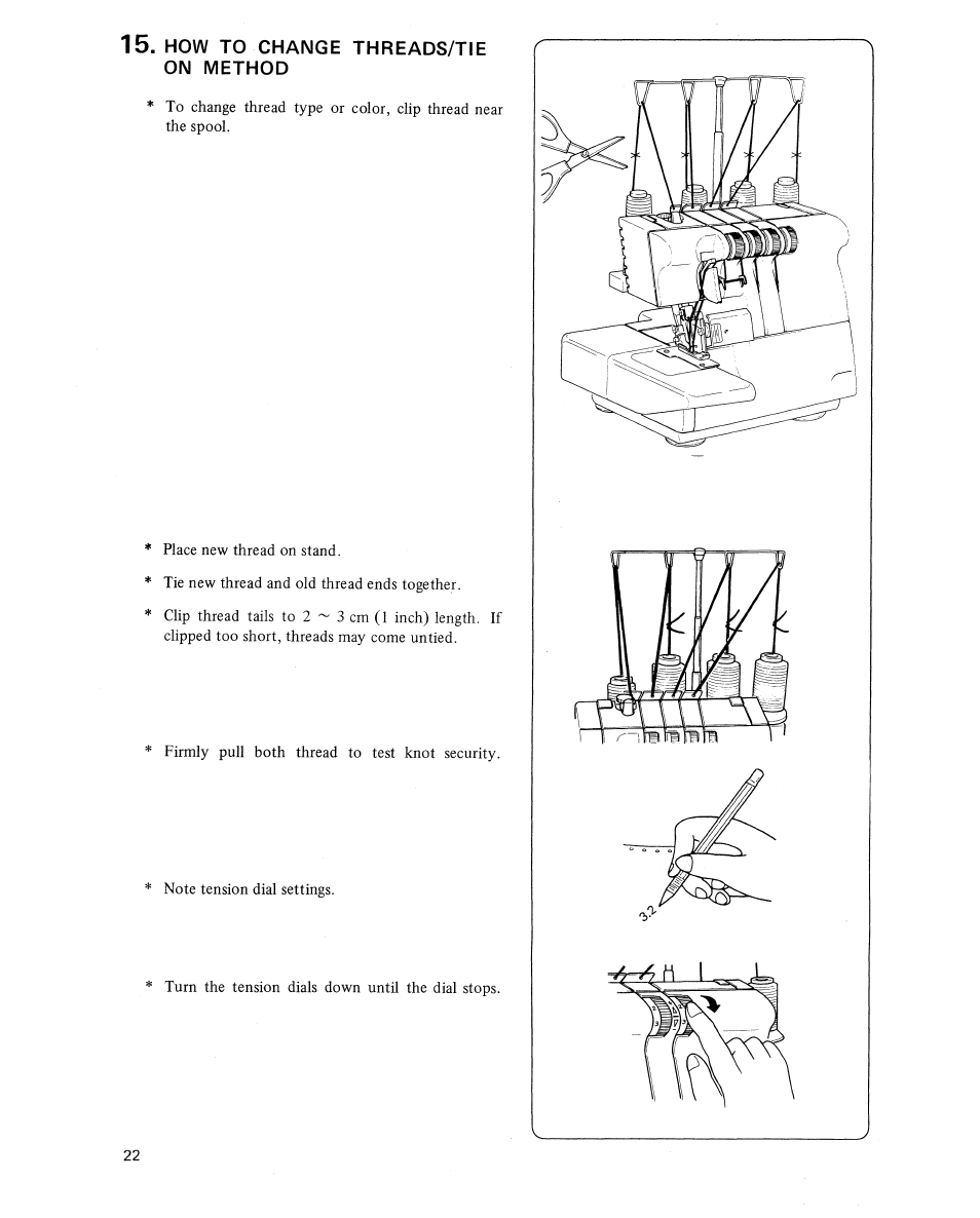 How to change threads/tie | SINGER 14U454B Ultralock User Manual | Page 24 / 48