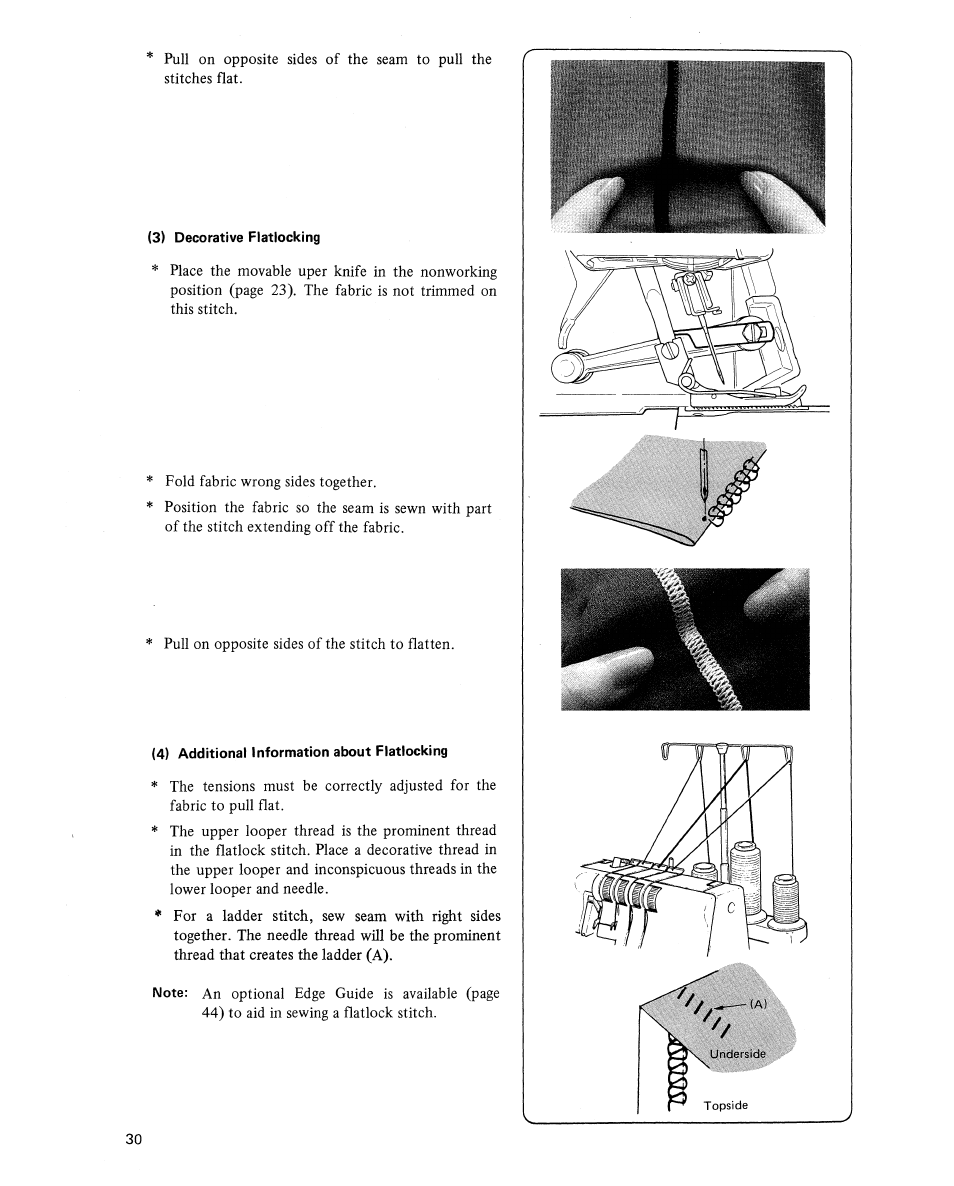 3) decorative flatlocking, 4) additional information about flatlocking | SINGER 14U454B Ultralock User Manual | Page 32 / 48