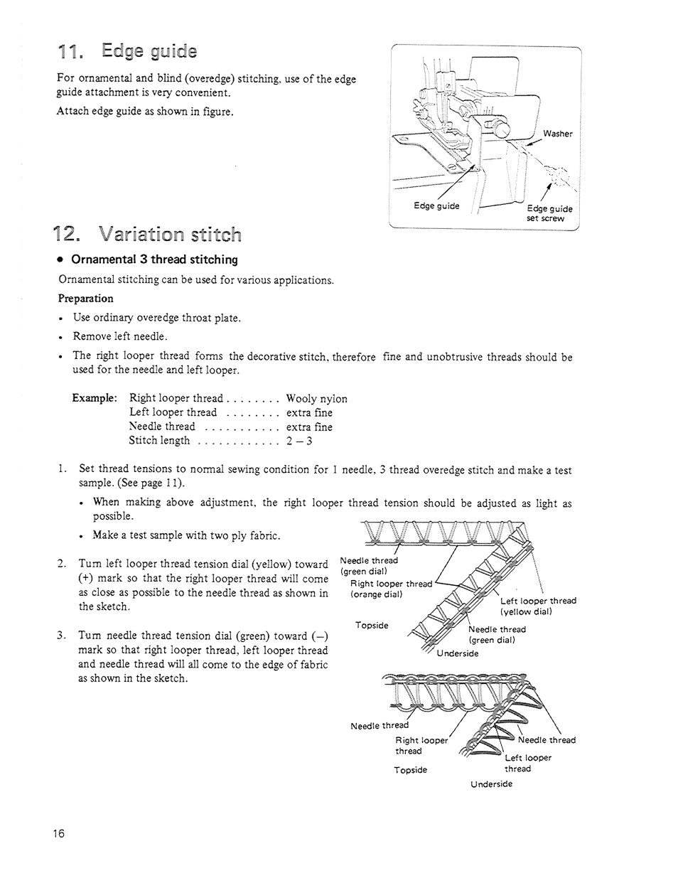 Vcristicn stitch, Ornamental 3 thread stitching, Variation stitch | SINGER 14U64A User Manual | Page 18 / 28