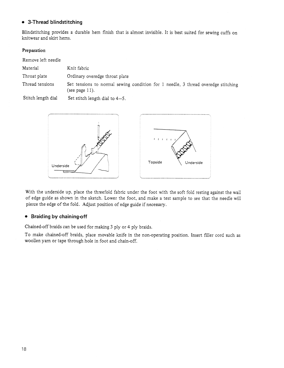 Thread blindstitching, Braiding by chainingoff, Braiding by chaining-off | SINGER 14U64A User Manual | Page 20 / 28