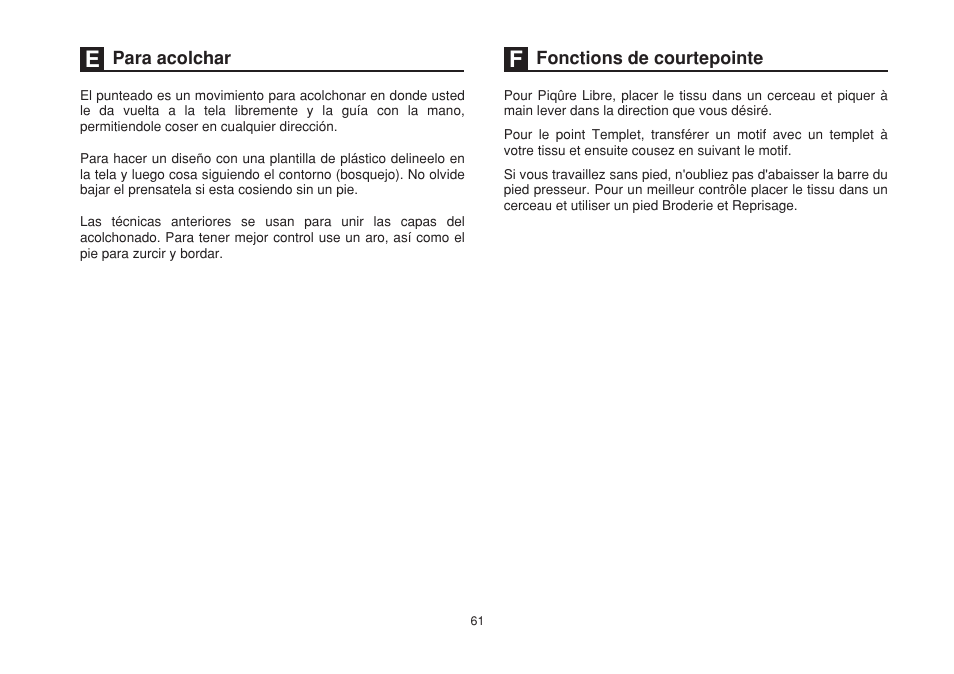 Para acolchar, Fonctions de courtepointe | SINGER 1507 User Manual | Page 68 / 88