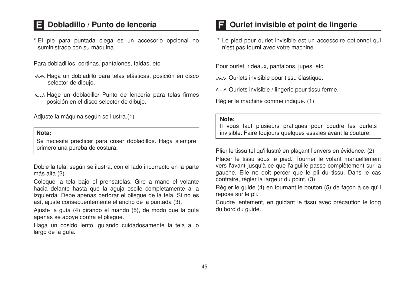 Dobladillo / punto de lencería, Ourlet et point de lingerie invisible | SINGER 1525 User Manual | Page 52 / 76