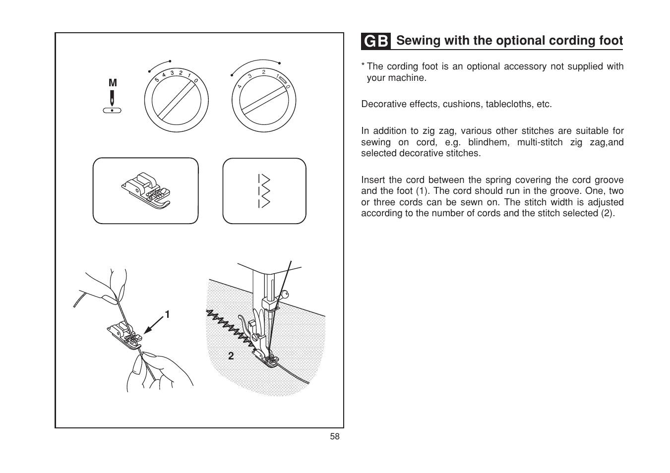 Sewing with the optional cording foot | SINGER 1525 User Manual | Page 65 / 76