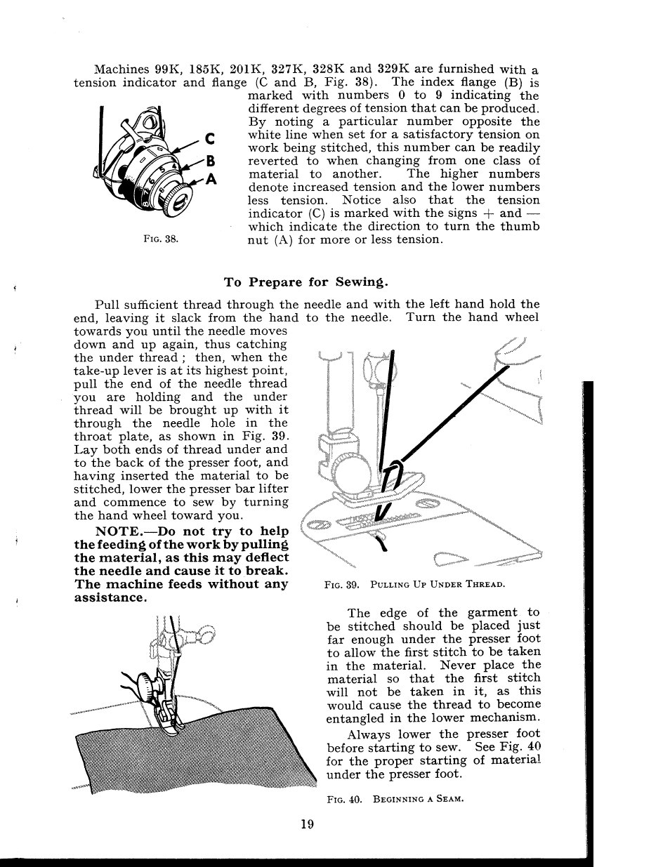 To prepare for sewing | SINGER 404K User Manual | Page 19 / 78