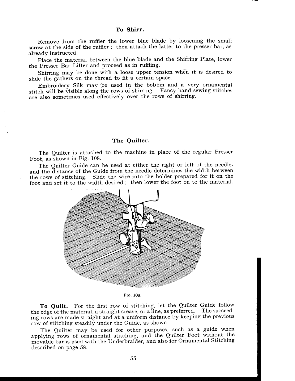 To shirr, The quilter | SINGER 404K User Manual | Page 55 / 78