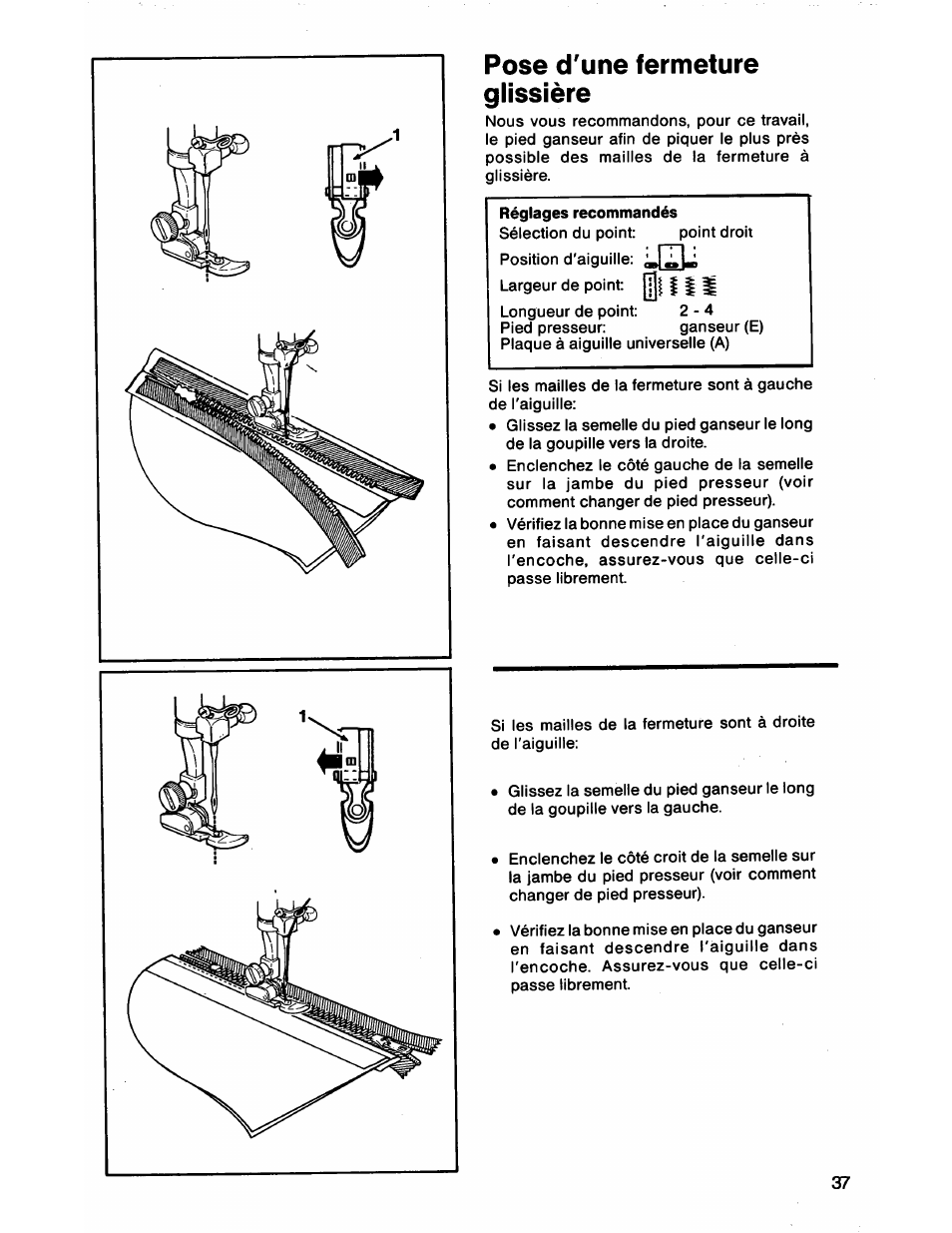 Pose d'une fermeture glissière | SINGER 1872 User Manual | Page 39 / 64