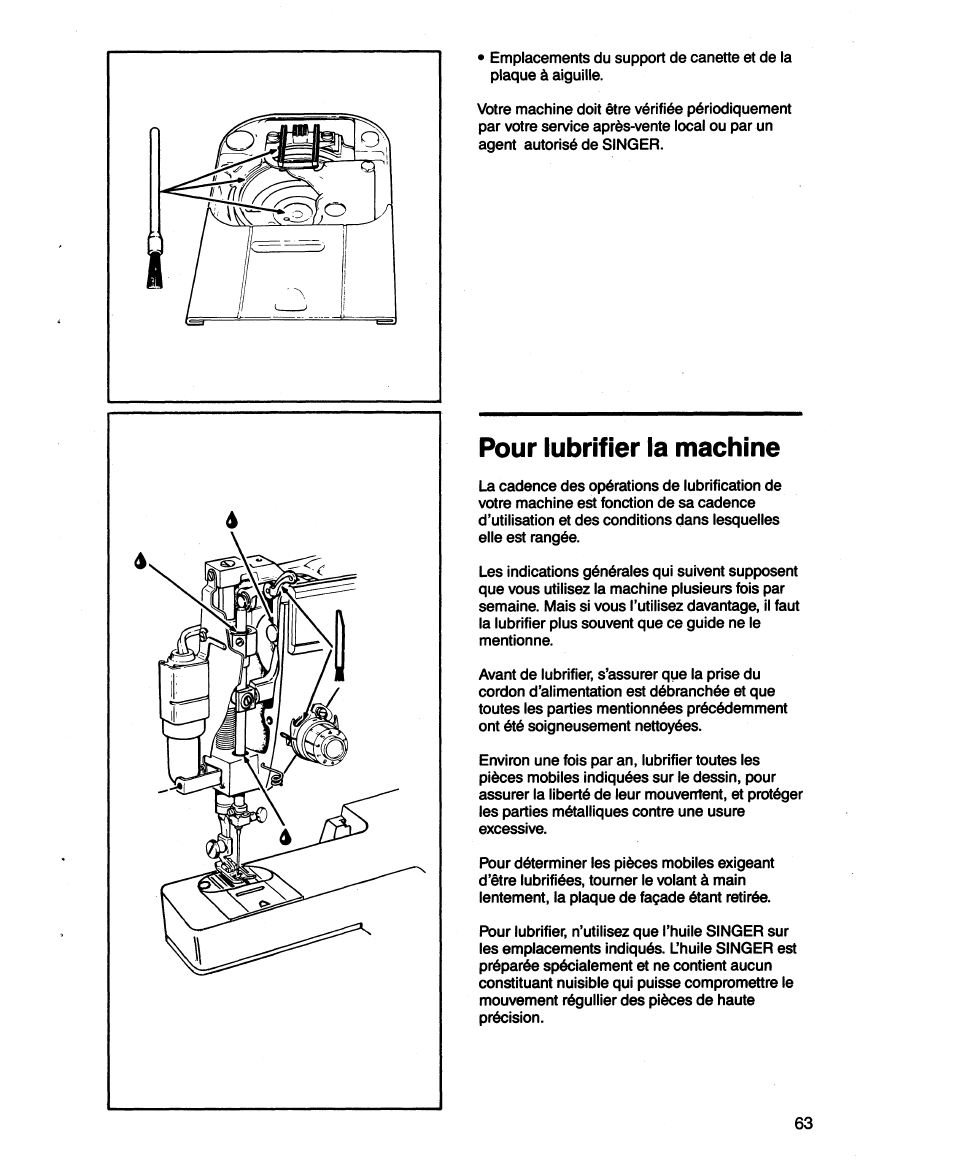 Pour lubrifier la machine | SINGER 1873 User Manual | Page 65 / 76