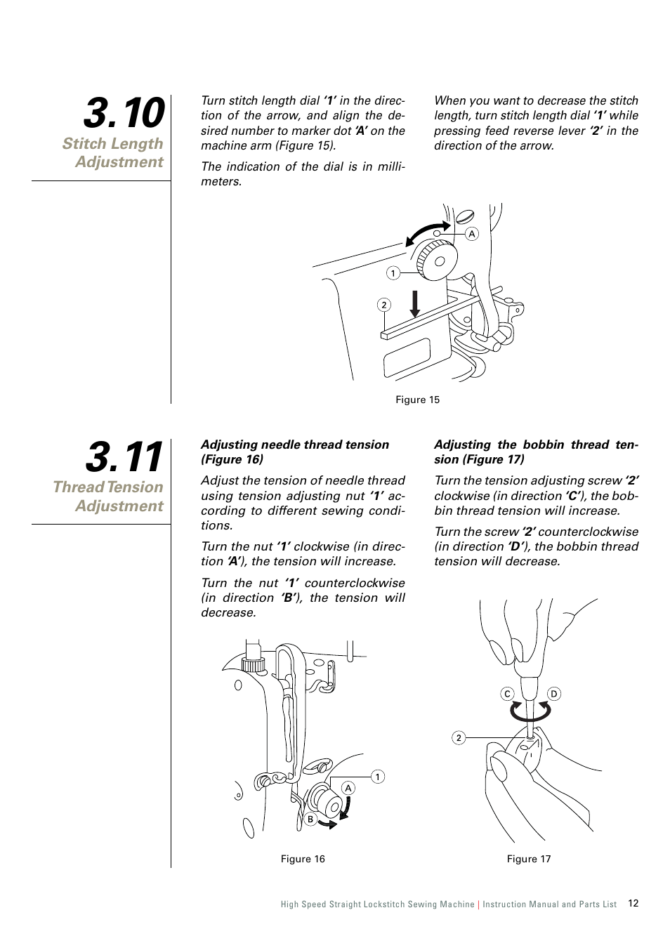 10 stitch length adjustment, 11 thread tension adjustment | SINGER 191D-30 User Manual | Page 15 / 45