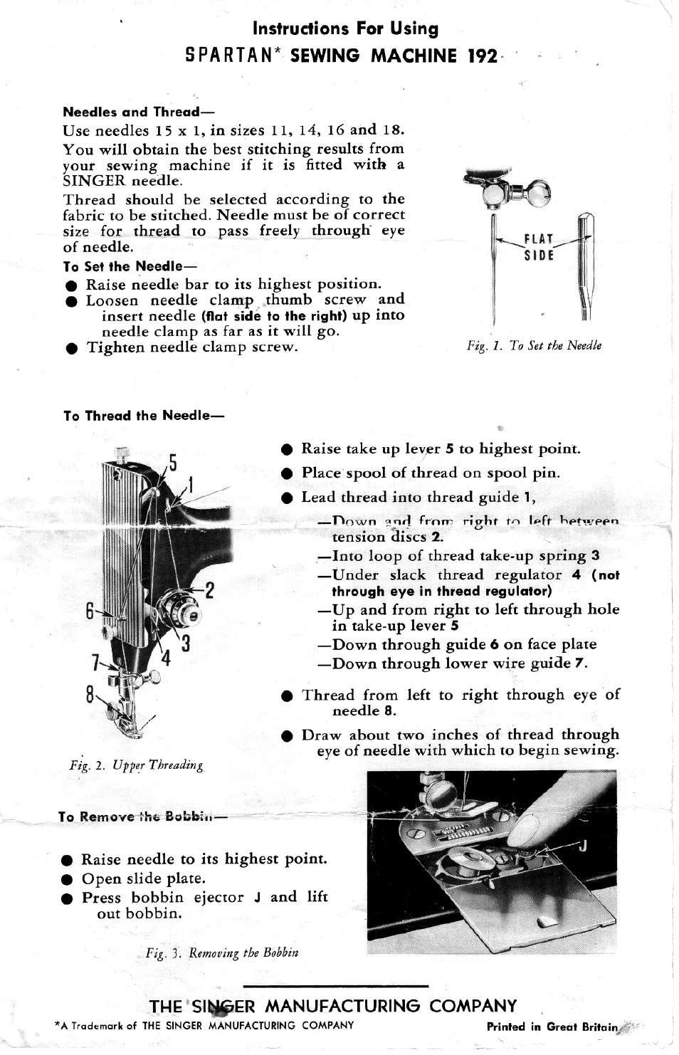 SINGER 192 Spartan User Manual | 4 pages
