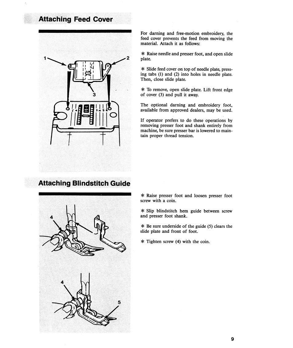 Attaching feed cover, Attaching blindstitch guide | SINGER 2112 User Manual | Page 11 / 36