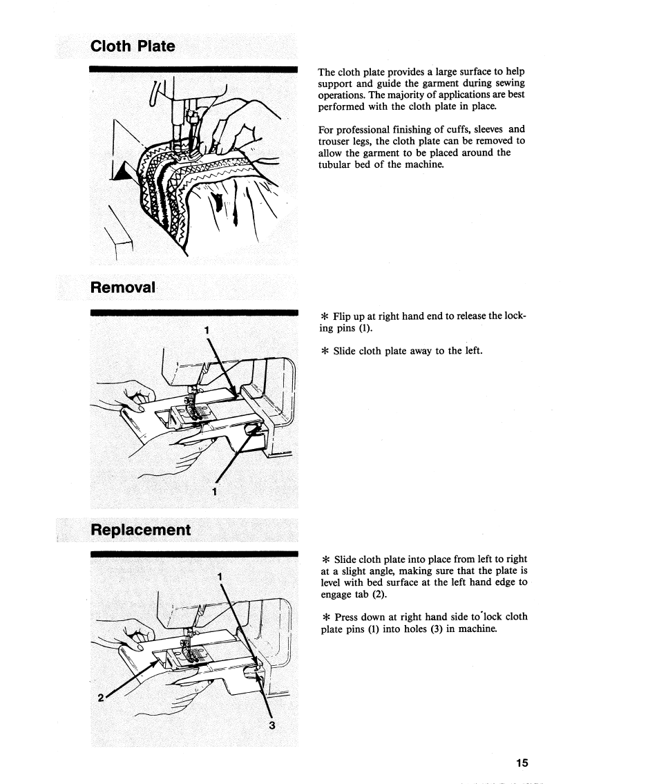 Cloth plate, Removal, Replacement | SINGER 2112 User Manual | Page 17 / 36