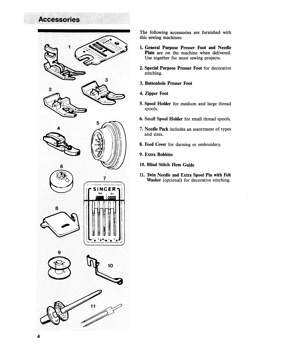 Accessories | SINGER 2112 User Manual | Page 6 / 36