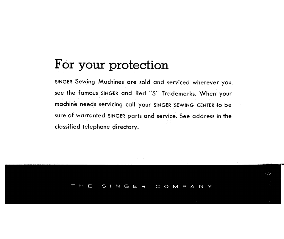 For your protection | SINGER 221K Featherweight User Manual | Page 56 / 56