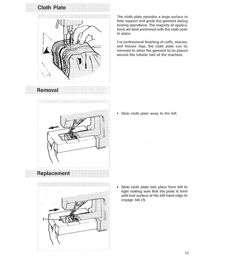 Cloth plate, Removal, Replacement | SINGER 2210 Athena User Manual | Page 17 / 52