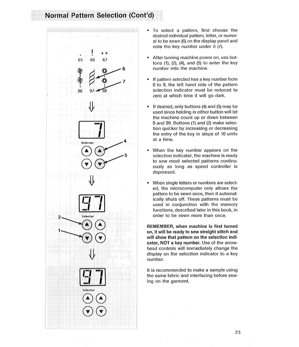 Normal pattern selection (cont’d) | SINGER 2210 Athena User Manual | Page 25 / 52