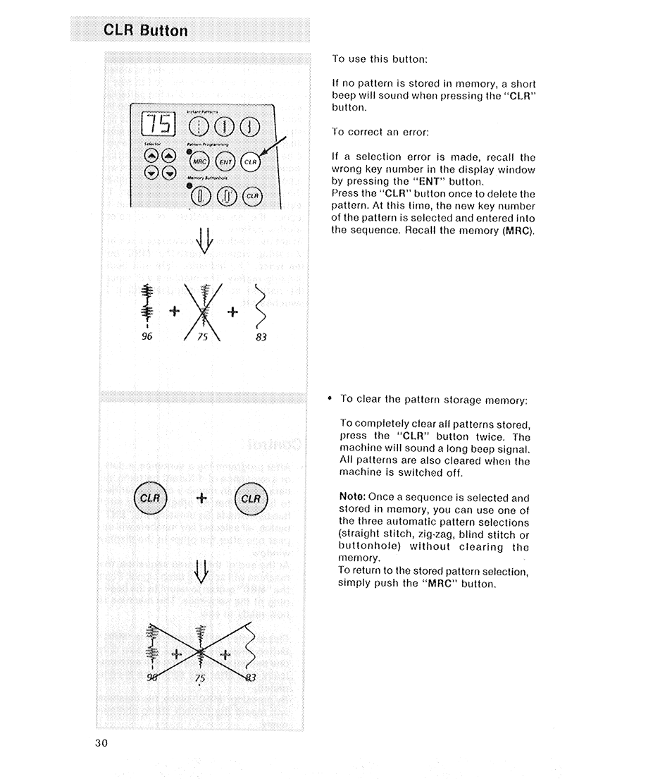 Clr button | SINGER 2210 Athena User Manual | Page 32 / 52