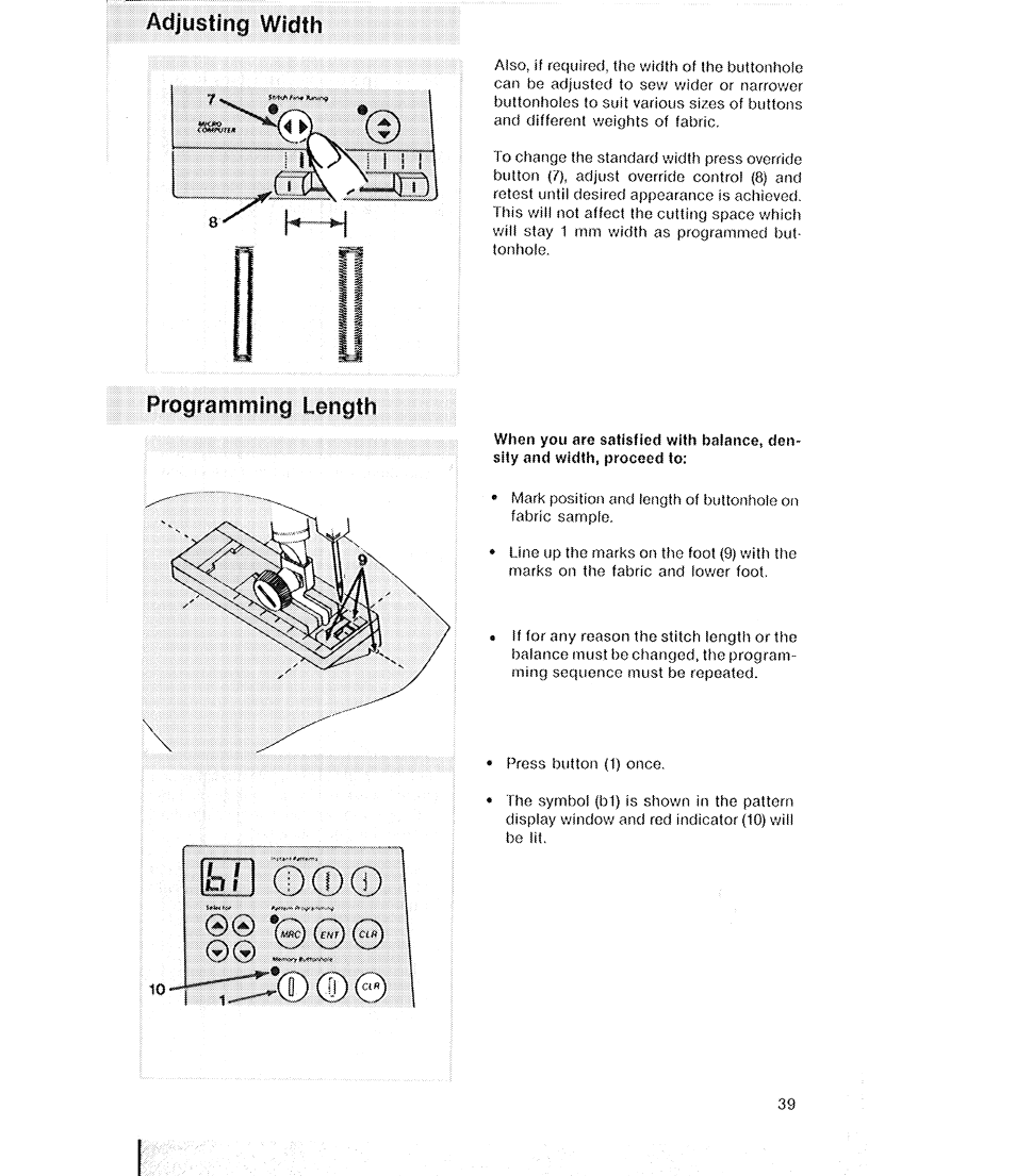 Adjusting width, Programming length, Kü ©o | SINGER 2210 Athena User Manual | Page 41 / 52