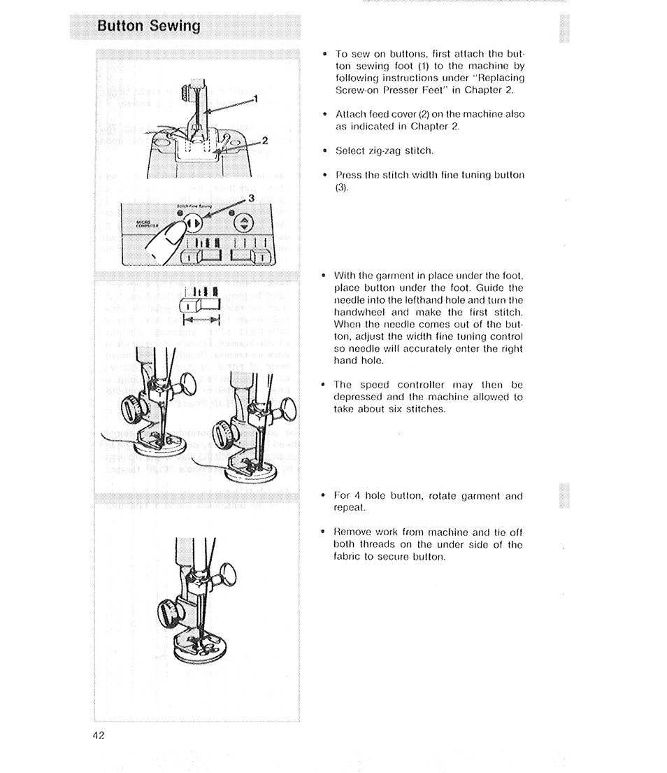 Button sewing, Mymg, Imcier | SINGER 2210 Athena User Manual | Page 44 / 52
