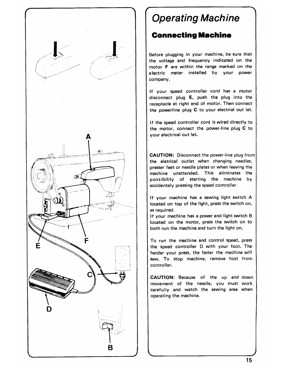 Operating machine, Connecting machine | SINGER 3103 User Manual | Page 17 / 71