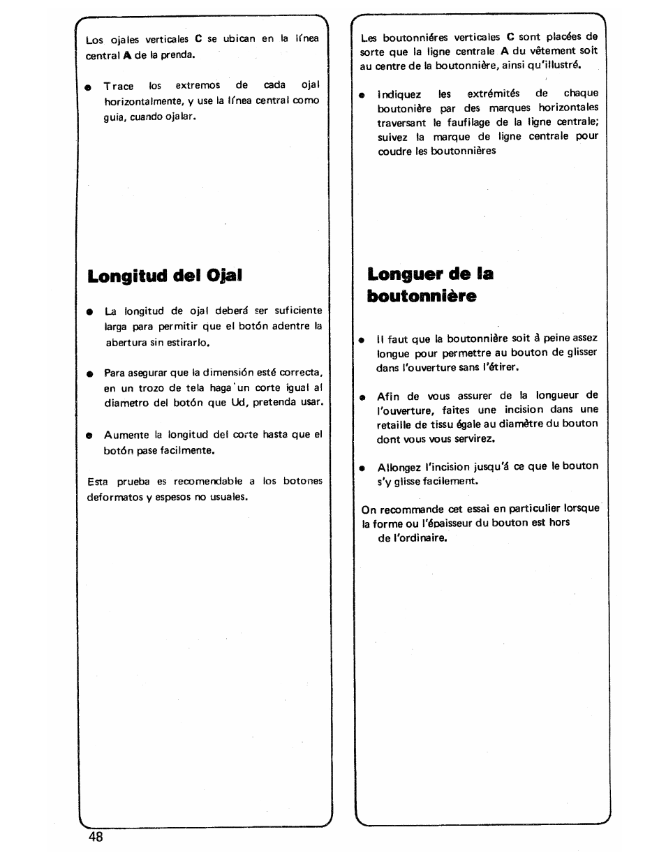 Longitud del ojal, Longuer de la boutonnière | SINGER 3103 User Manual | Page 50 / 71