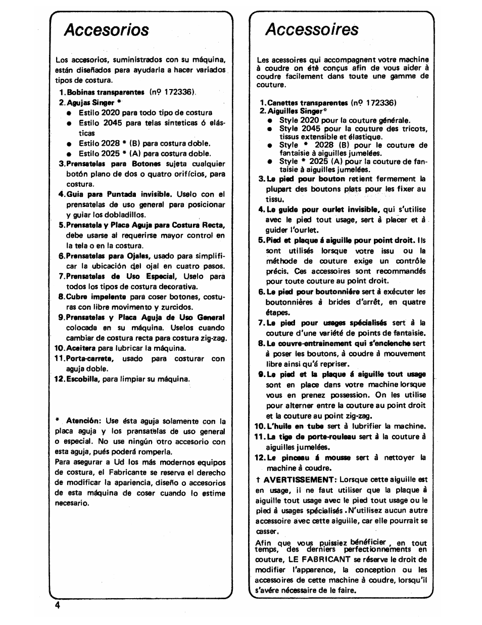 Accessoires, Accesorios | SINGER 3103 User Manual | Page 6 / 71