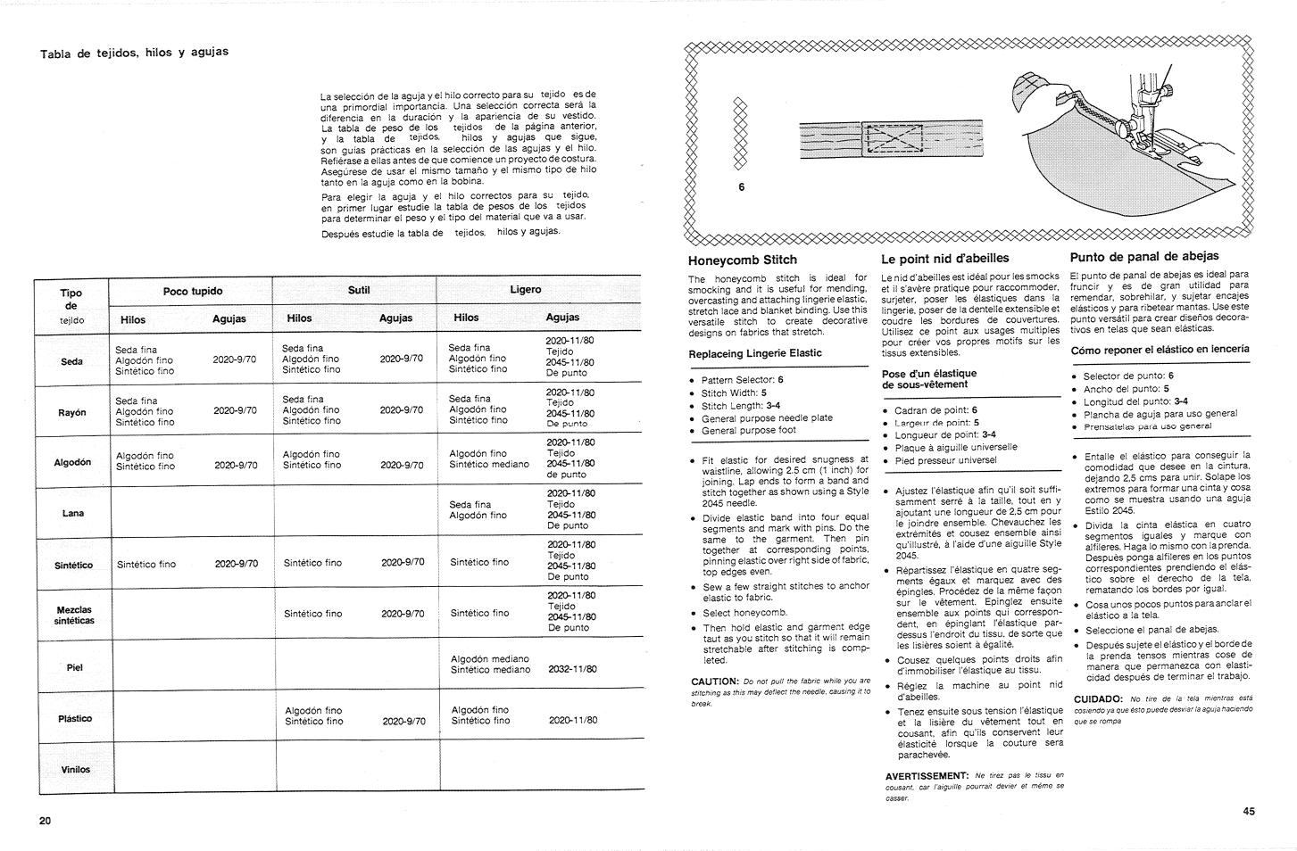 Tabla de tejidos, hilos y agujas | SINGER 3015 User Manual | Page 22 / 68