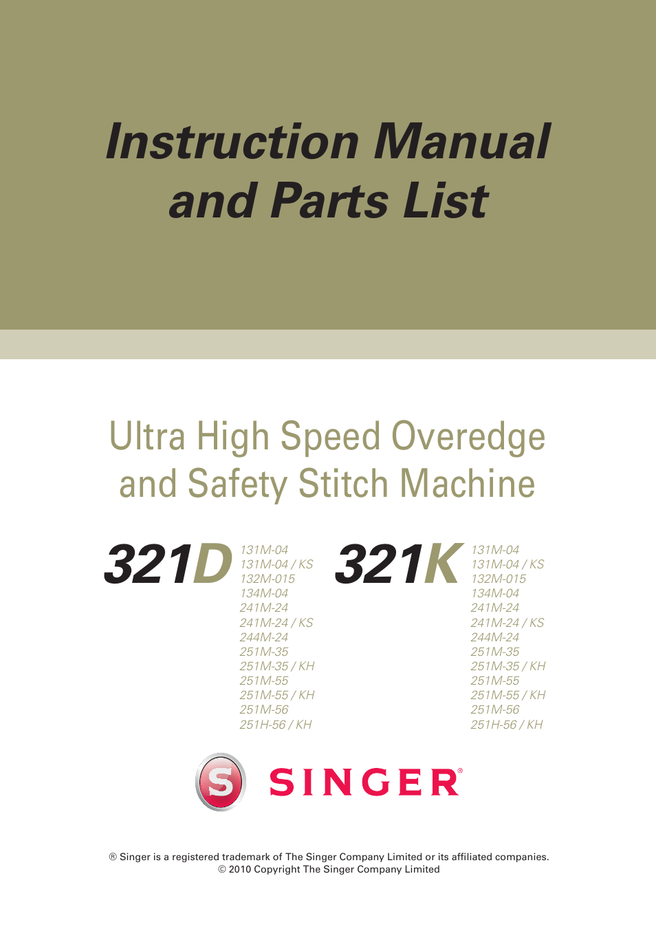 SINGER 321D-241M-24 INDUSTRIAL SERGER User Manual | 84 pages