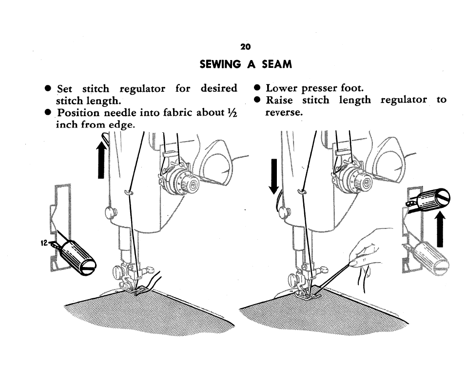 Sewing a seam | SINGER 1360 Style-O-Matic User Manual | Page 22 / 82