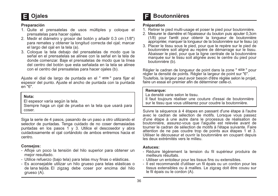 Ojales boutonnières | SINGER 3321 TALENT User Manual | Page 43 / 62