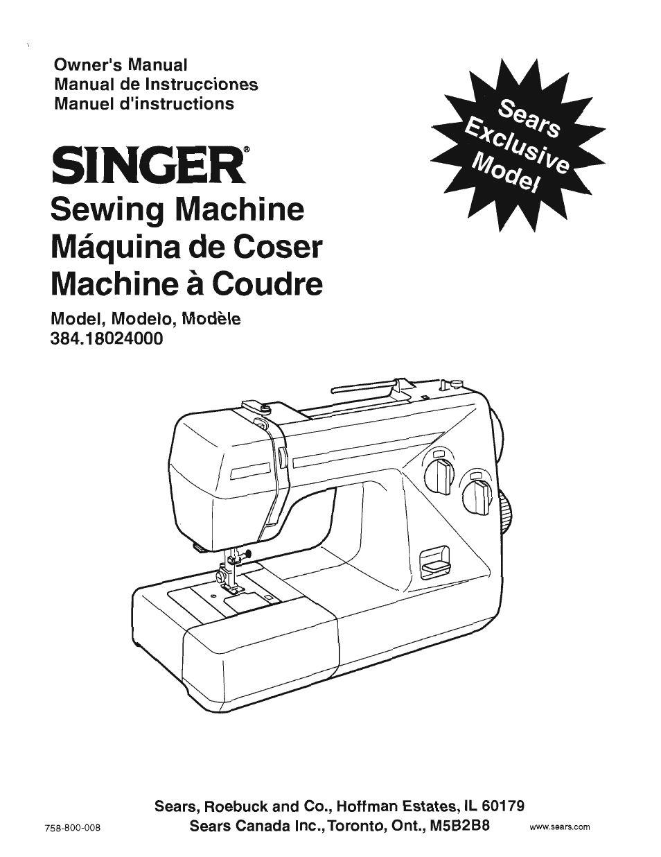 SINGER 384.18024 (Sold at Sears) User Manual | 46 pages