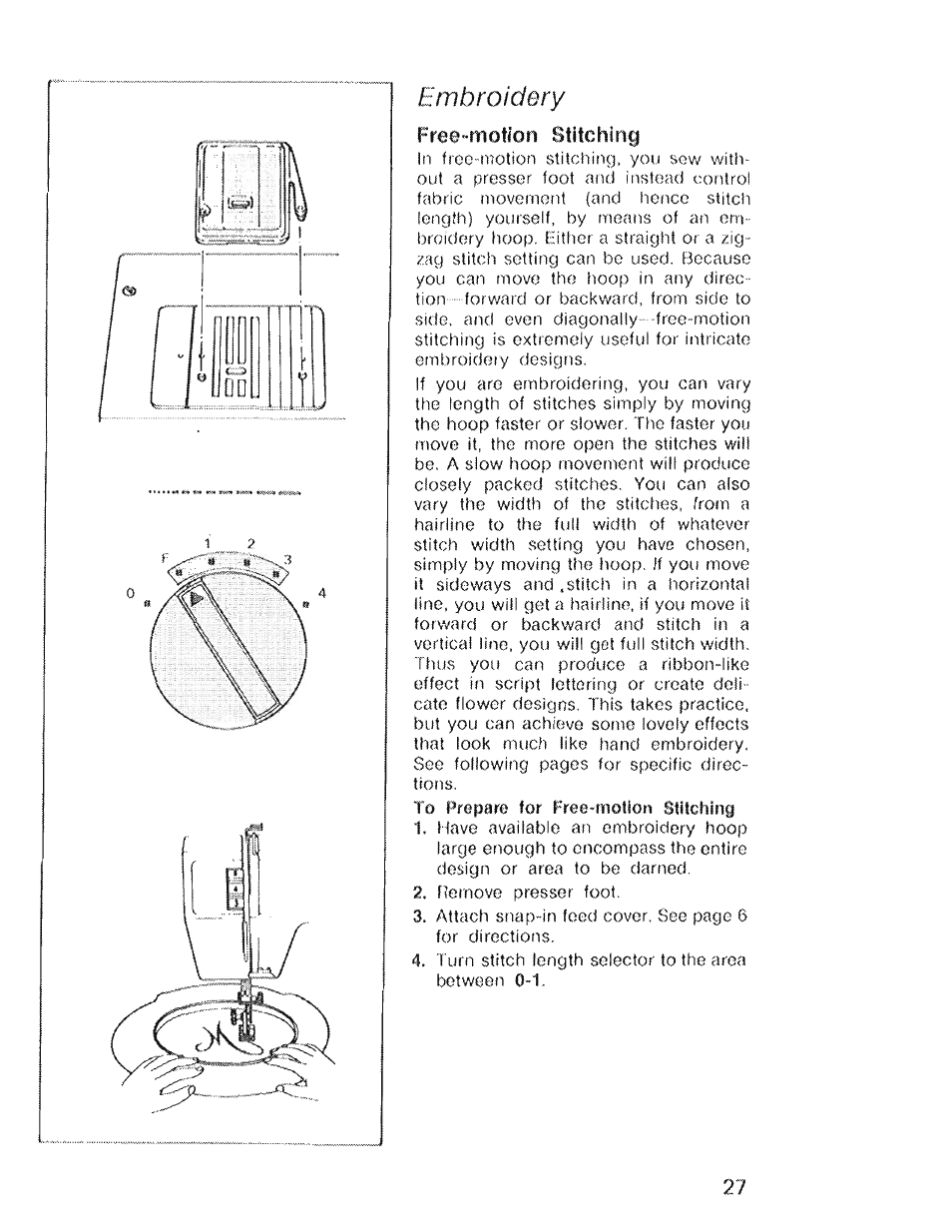 Embroidery, Free-motlon stitching | SINGER 4022 User Manual | Page 29 / 56