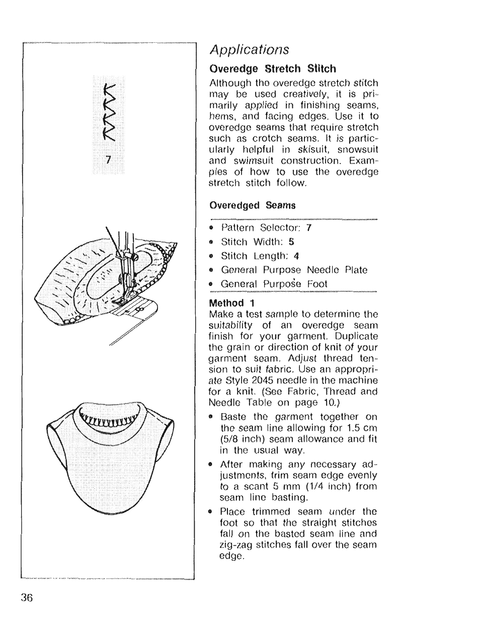 Applications, Overedge stretch stitch | SINGER 4022 User Manual | Page 38 / 56