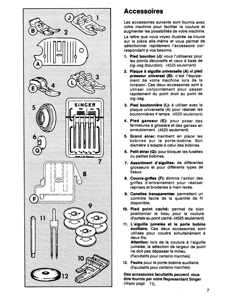 Accessoires, Singer | SINGER 7011 User Manual | Page 9 / 78