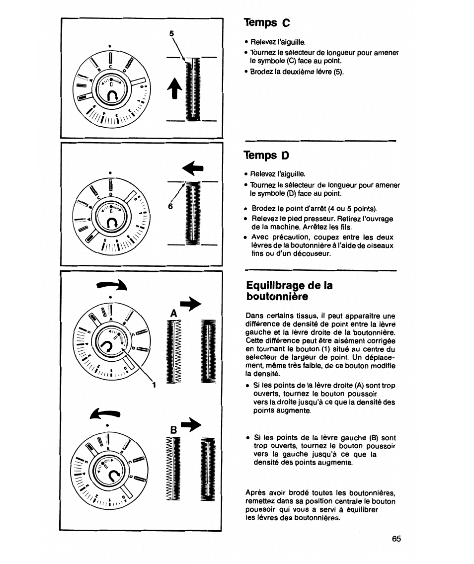 Temps c, Temps d, Equilibrage de la boutonnière | SINGER 7021 Merritt User Manual | Page 67 / 88