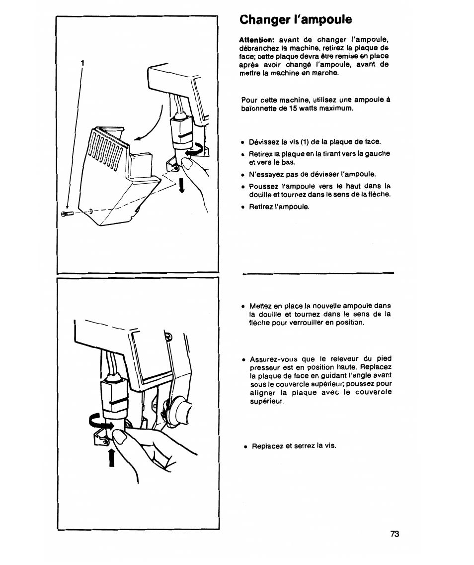 Changer l'ampoule | SINGER 7021 Merritt User Manual | Page 75 / 88