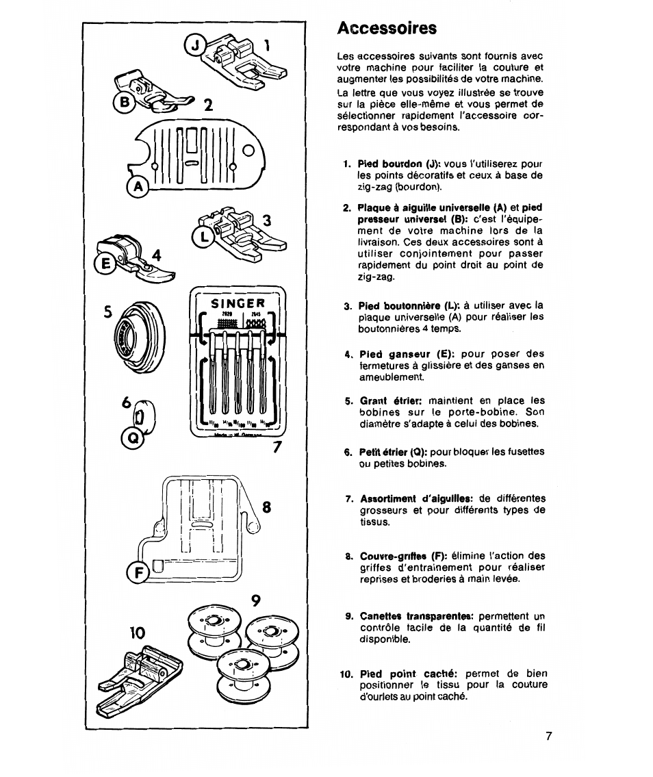 Accessoires | SINGER 7021 Merritt User Manual | Page 9 / 88