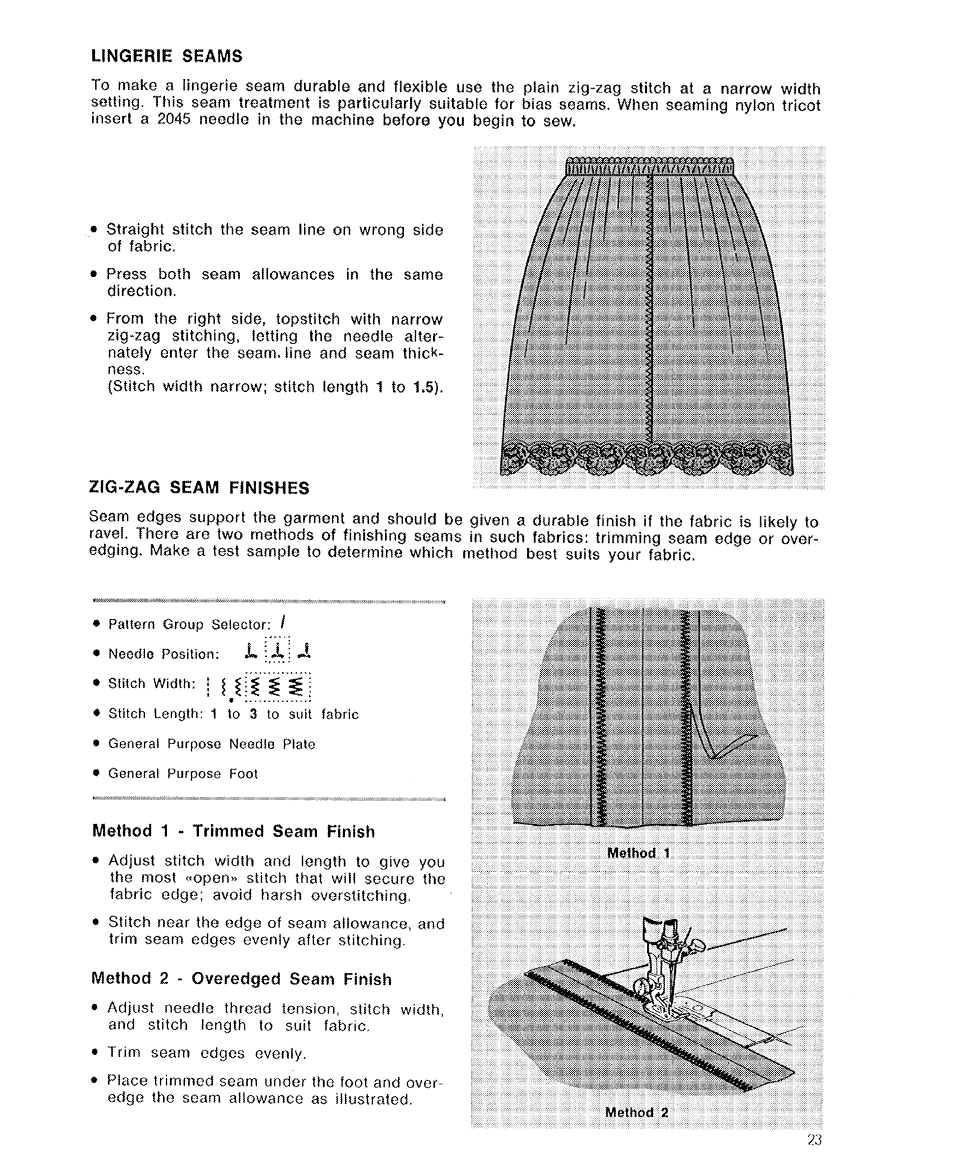 Lingerie seams, Zig-zag seam finishes | SINGER 6110 User Manual | Page 24 / 41