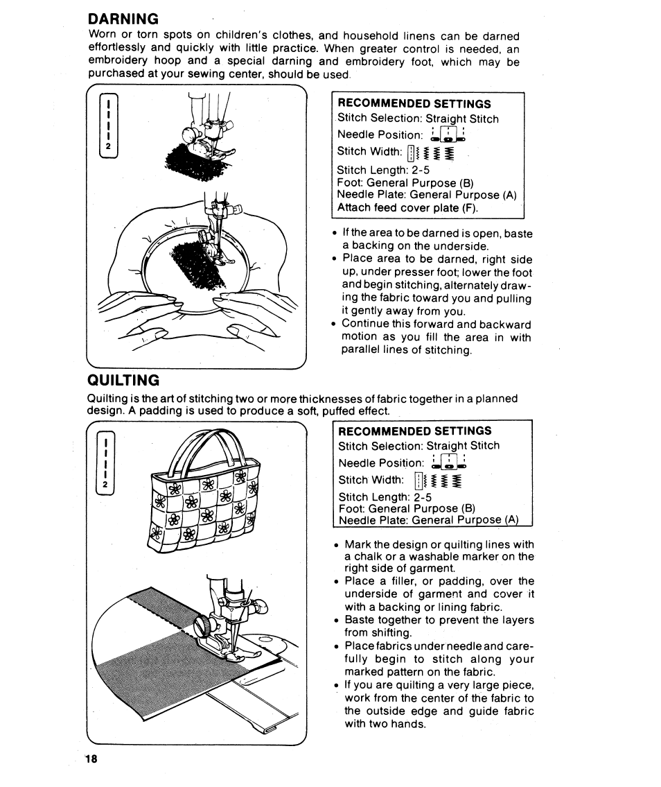 Darning, Quilting | SINGER 6215 User Manual | Page 20 / 48