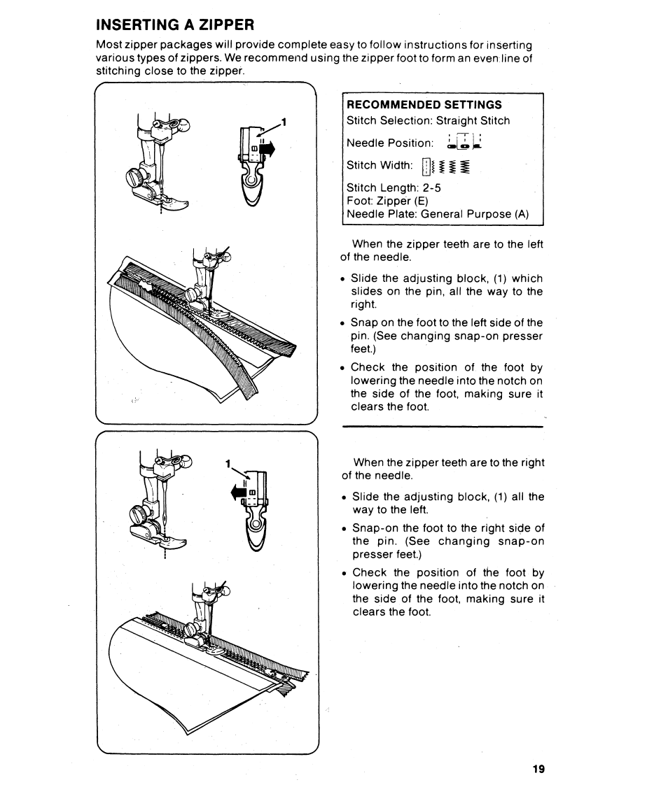 Inserting a zipper | SINGER 6215 User Manual | Page 21 / 48