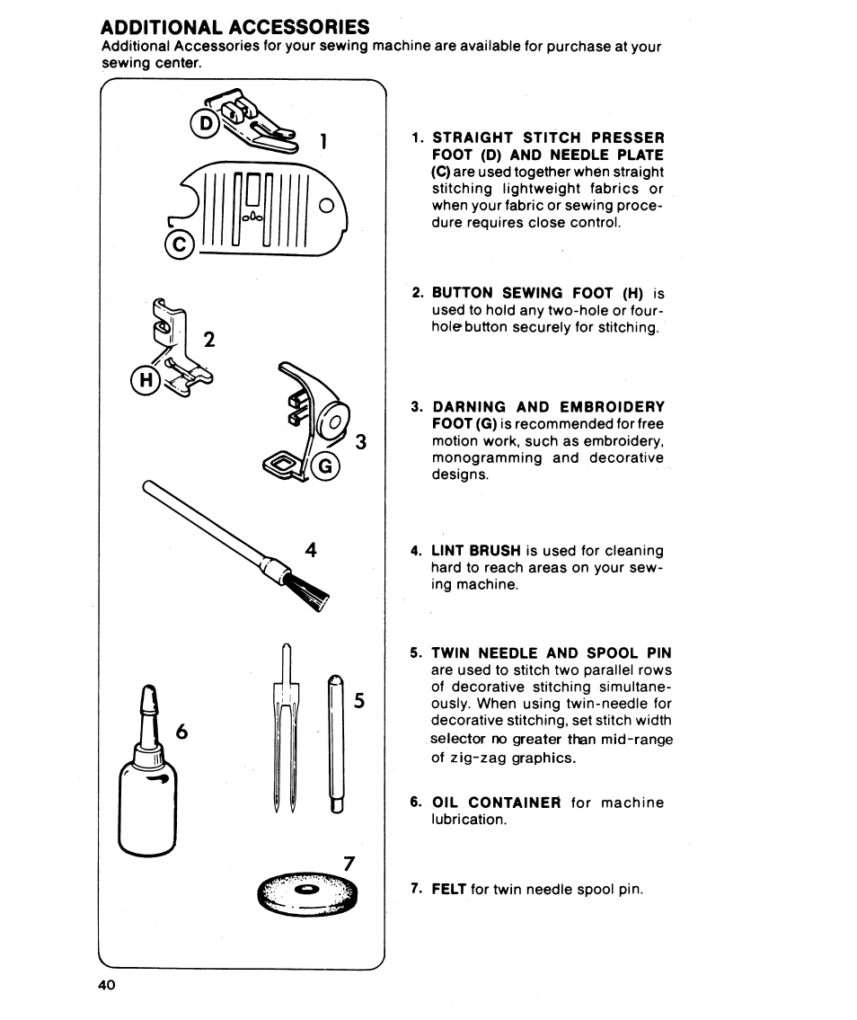 Additional accessories | SINGER 6215 User Manual | Page 42 / 48