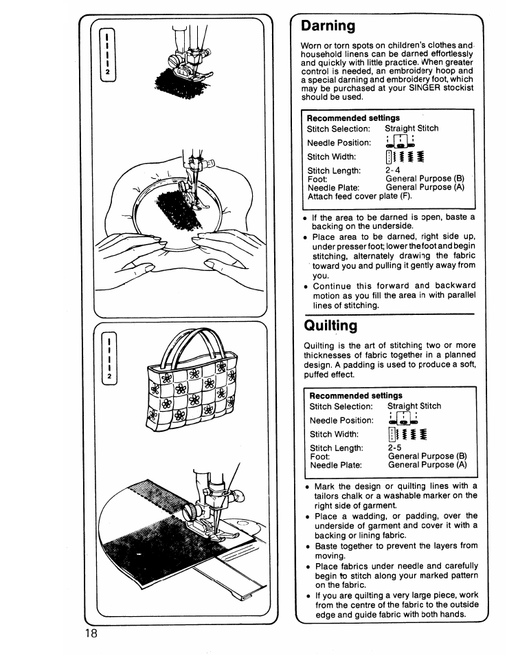 Darning, Quilting, Darning quilting | Iii is | SINGER 6217 User Manual | Page 20 / 48