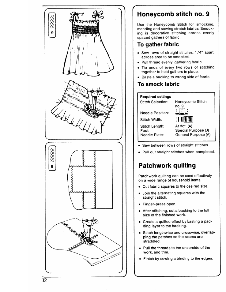 Honeycomb stitch no. 9, Patchwork quilting | SINGER 6217 User Manual | Page 34 / 48