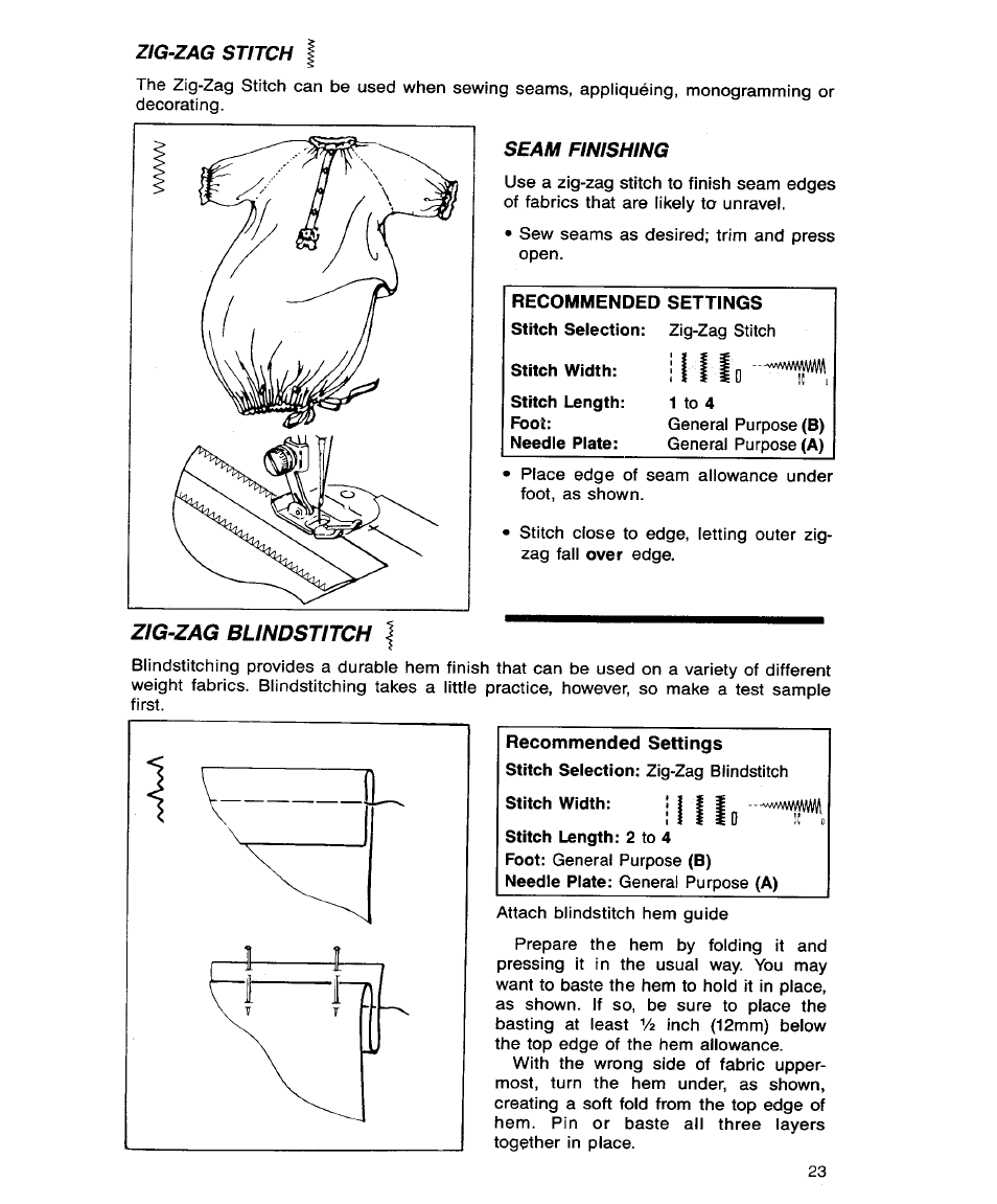 Zig-zag stitch, Seam finishing, Zig-zag blindstitch | SINGER 9113 User Manual | Page 25 / 40