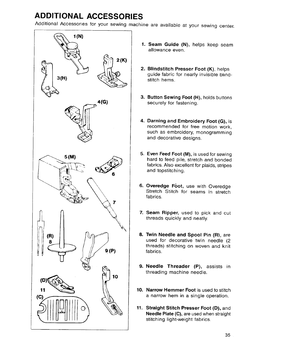 Additional accessories | SINGER 9113 User Manual | Page 37 / 40