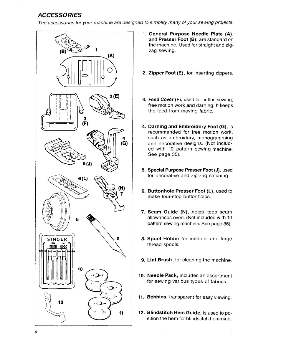 Accessories | SINGER 9113 User Manual | Page 6 / 40