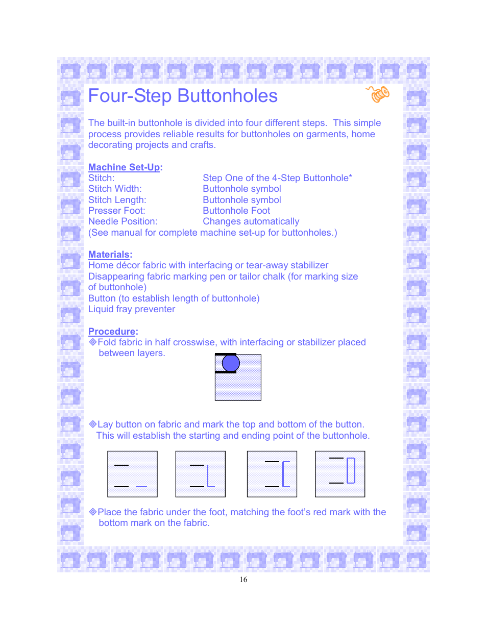 Four-step buttonholes | SINGER 6550-WORKBOOK Scholastic User Manual | Page 20 / 59