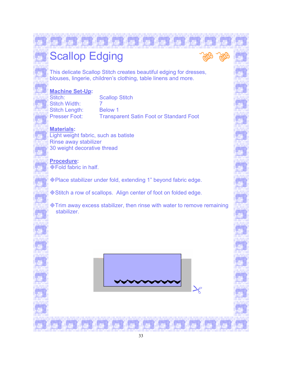 Scallop edging | SINGER 6550-WORKBOOK Scholastic User Manual | Page 37 / 59